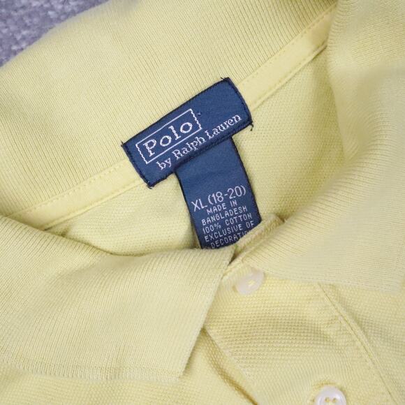VTG Polo Ralph Lauren Youth XL Yellow Short Sleeve 1/4 Button Collared Shirt - Picture 5 of 10